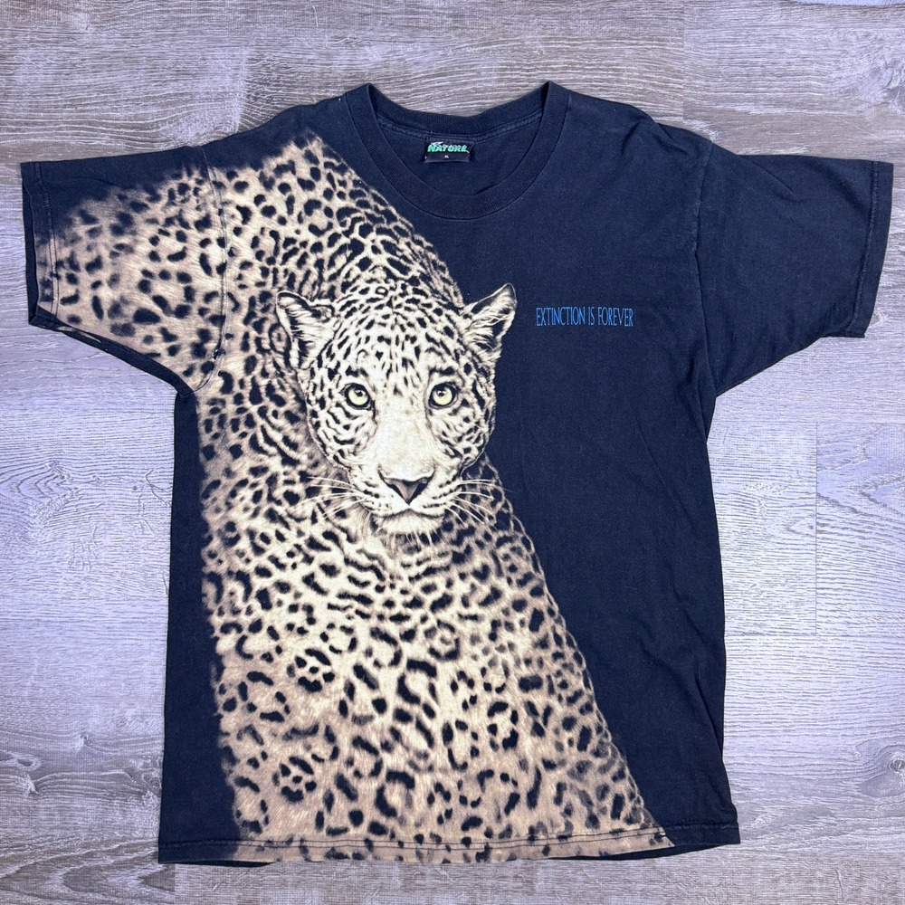 VTG Radical Nature T Shirt Mens XL Black Leopard AOP Extinction Is Forever